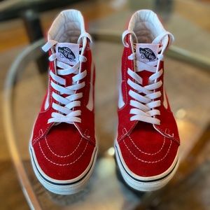 Red suede Vans high tops size womens 7.5